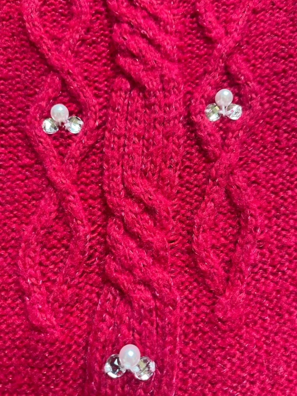 Children's Place Red Knit Long-Sleeve Flared Sweater Dress Rhinestones Size L